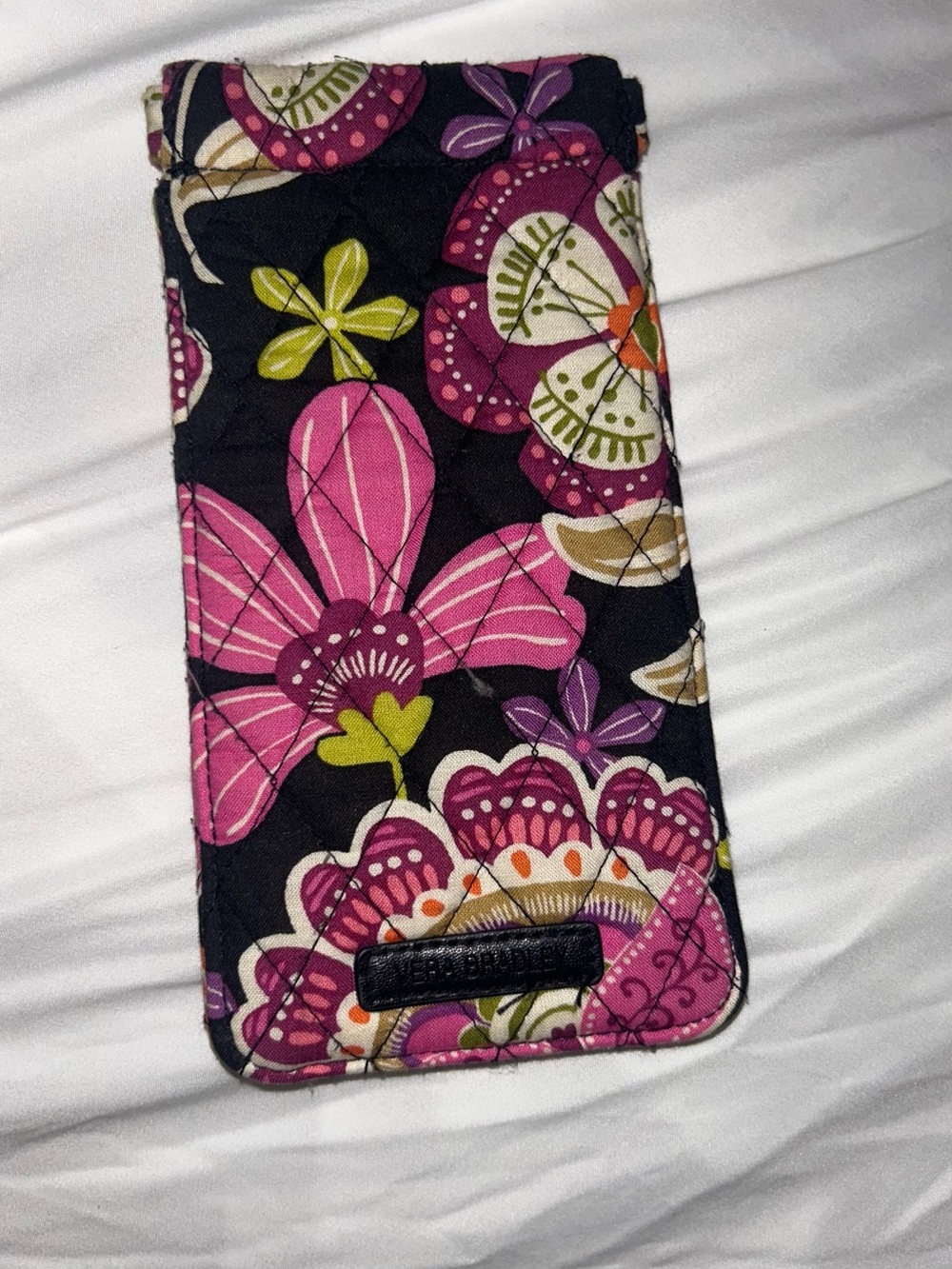Vera Bradley Quilted Floral Sunglass/Glasses Sleeve in Black, Pink & Green